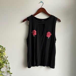 Black rose cutout tank